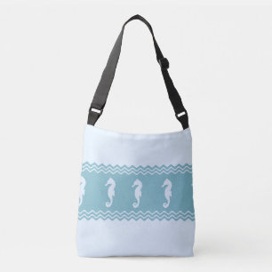 Blue Coastal Seahorses Stripes Crossbody Bag