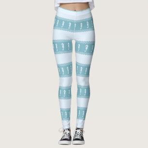 Blue Coastal Seahorses Stripes Leggings