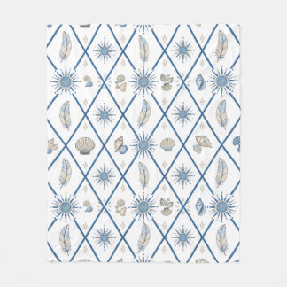 Blue Coastal Seashell Beach Blanket - Starfish and