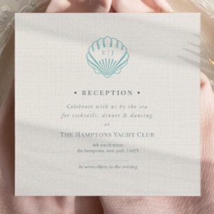 Blue Coastal Seashell Wedding Reception Enclosure Card