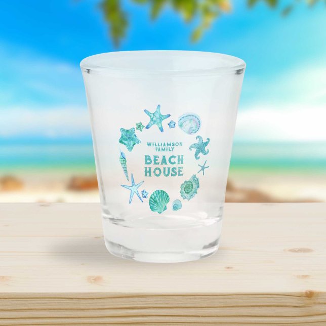 Blue Coastal Seashells and Starfish Beach House Shot Glass (Blue Coastal Seashells and Starfish Beach House Shot Glass)