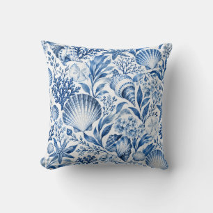 Blue Coastal Shells & Starfish Pattern Cushion