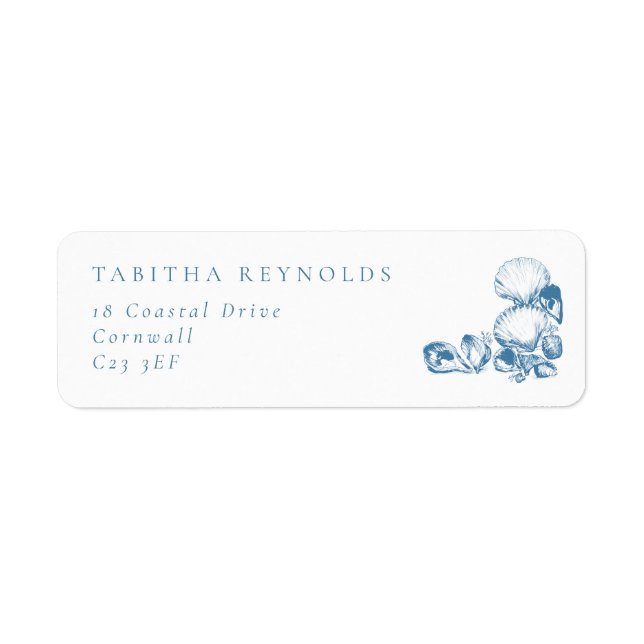 Blue Coastal Shells Wedding Return Address (Front)
