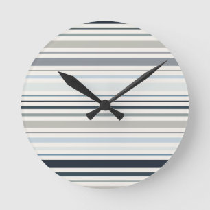 Blue Coastal Stripes Round Clock