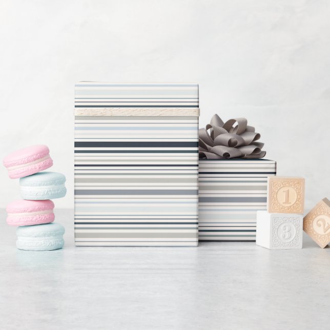 Blue Coastal Stripes Wrapping Paper (Baby Shower)