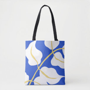 Blue coastal summer print leaf tote bag