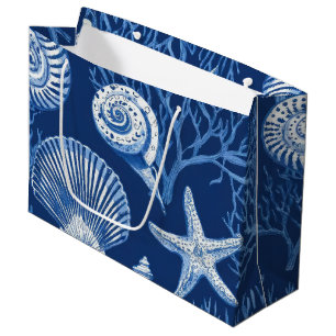 Blue Coastal Toile Seashell Coral Pattern (2) Large Gift Bag