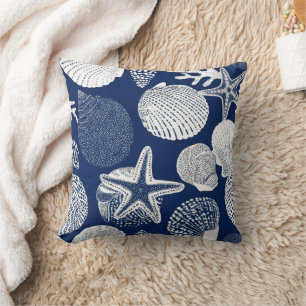 Blue Coastal Toile Seashell Coral Pattern (4) Cushion