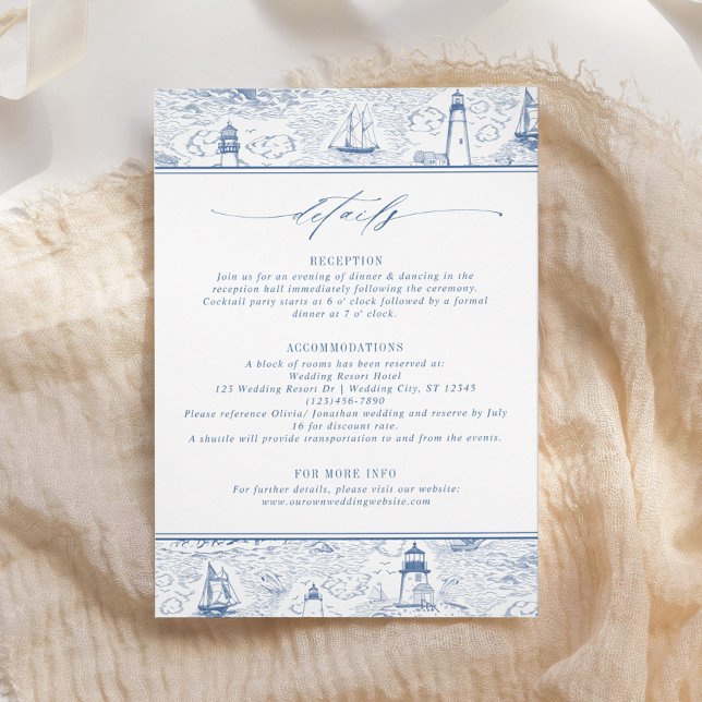 Blue Coastal Toile Wedding Details Enclosure Card (Creator Uploaded)