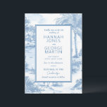 Blue Coastal Toile Wedding Invitation card<br><div class="desc">Blue Coastal Toile Wedding Collection. Timeless and breezy, this collection captures the charm of a classic East Coast celebration. Featuring delicate toile patterns, hydrangeas, lighthouses, and sailboats in shades of soft blue, it evokes a refined coastal elegance. Perfect for oceanfront weddings with a traditional or preppy twist, this suite brings...</div>