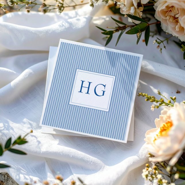 Blue Coastal Toile Wedding Monogram Napkin (Creator Uploaded)