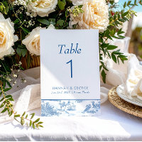 Blue Coastal Toile Wedding table number