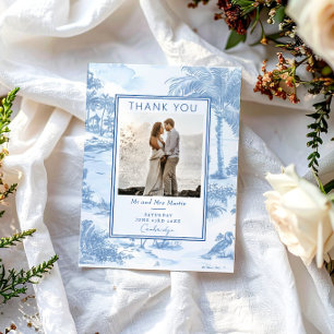 Blue Coastal Toile Wedding Thank you card