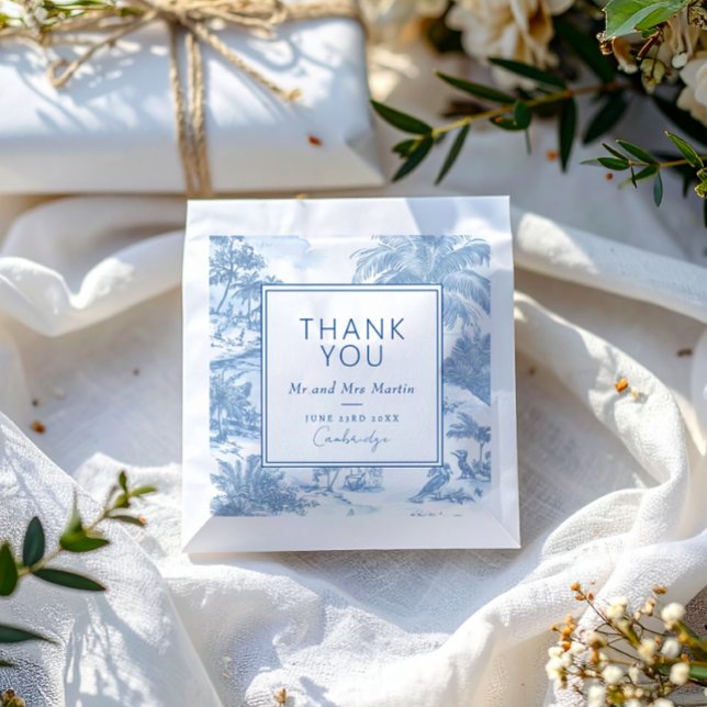 Blue Coastal Toile Wedding Thank you card Favour Bags (Creator Uploaded)