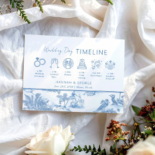 Blue Coastal Toile Wedding timeline Welcome card