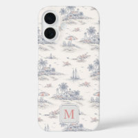 Blue Coastal Tropical French Toile Monogram
