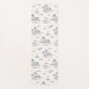 Blue Coastal Tropical French Toile Pattern Yoga Mat