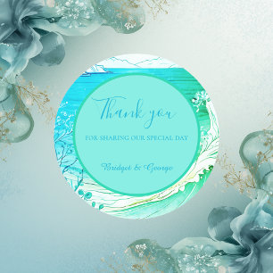 blue coastal vibe wedding classic round sticker