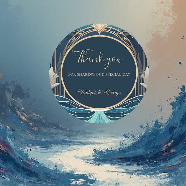 blue coastal vibe wedding classic round sticker (Creator Uploaded)