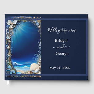 blue coastal vibe wedding guest book