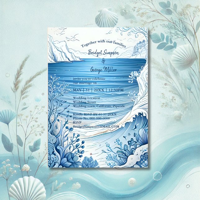 blue coastal vibe wedding Invitation (Creator Uploaded)