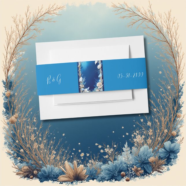 blue coastal vibe wedding invitation belly band (Creator Uploaded)
