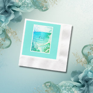 blue coastal vibe wedding napkin