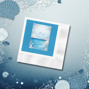 blue coastal vibe wedding napkin