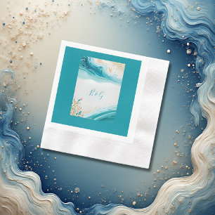 blue coastal vibe wedding napkin