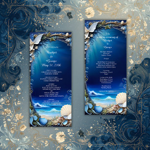 blue coastal vibe wedding program & menu