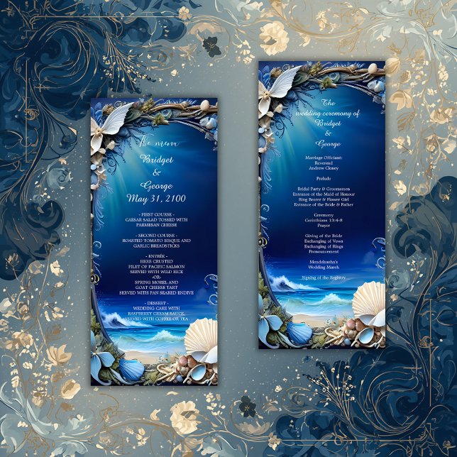 blue coastal vibe wedding program & menu (Creator Uploaded)