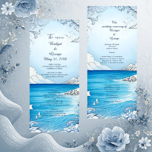 blue coastal vibe wedding program & menu