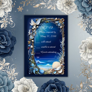 blue coastal vibe wedding rsvp card
