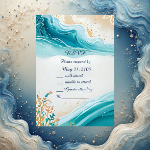blue coastal vibe wedding rsvp card