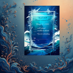 blue coastal vibe wedding rsvp card