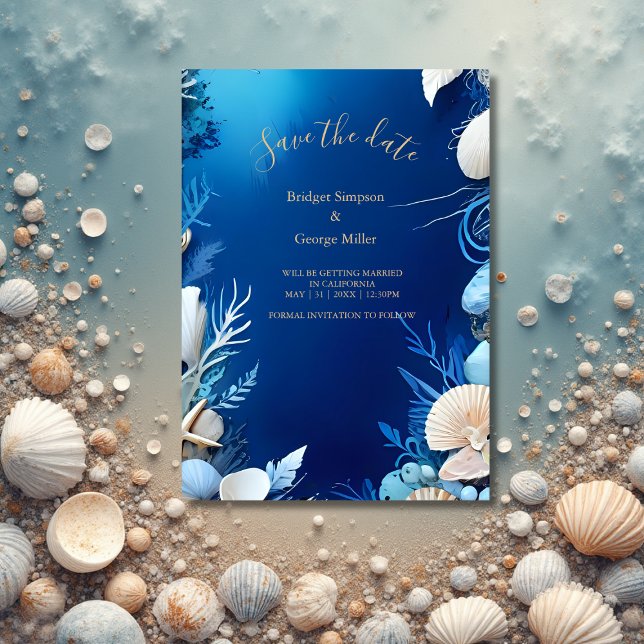blue coastal vibe wedding safe the date Invitation (Creator Uploaded)