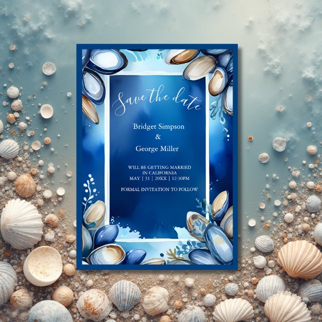 blue coastal vibe wedding safe the date Invitation (Creator Uploaded)