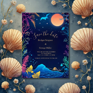 blue coastal vibe wedding safe the date Invitation