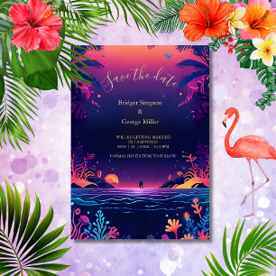 blue coastal vibe wedding safe the date Invitation