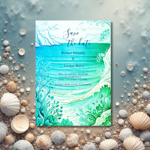 blue coastal vibe wedding safe the date Invitation