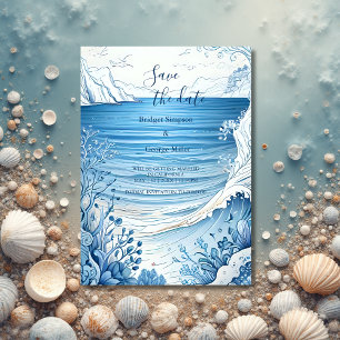 blue coastal vibe wedding safe the date Invitation
