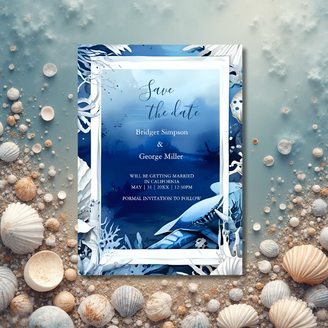 blue coastal vibe wedding safe the date Invitation (Creator Uploaded)