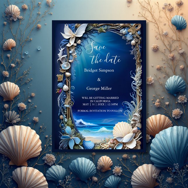 blue coastal vibe wedding safe the date Invitation (Creator Uploaded)