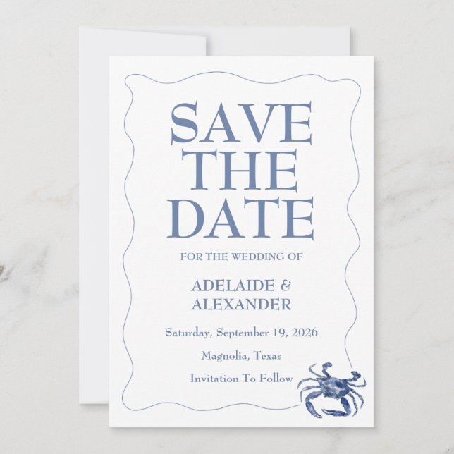 Blue Coastal Wedding Invitation (Front)