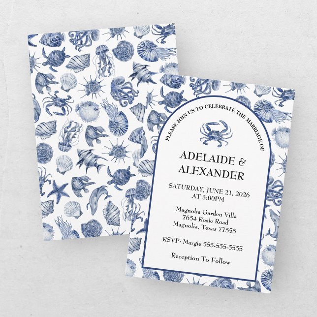 Blue Coastal Wedding Invitation (Creator Uploaded)