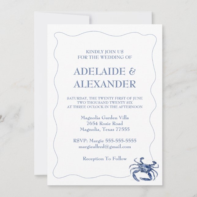 Blue Coastal Wedding Invitation (Front)