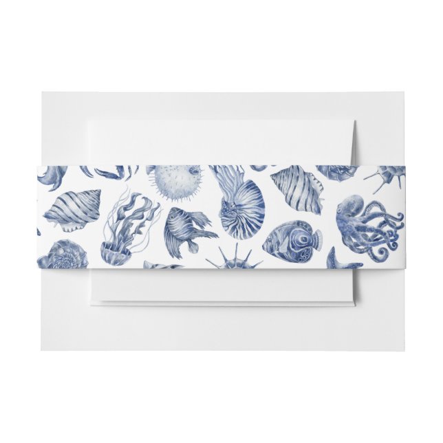 Blue Coastal Wedding Invitation Belly Band (Front Example)