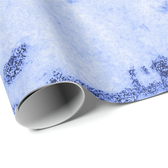 Blue Cobalt Grey White Marble Metal Monochromatic Wrapping Paper (Roll Corner)