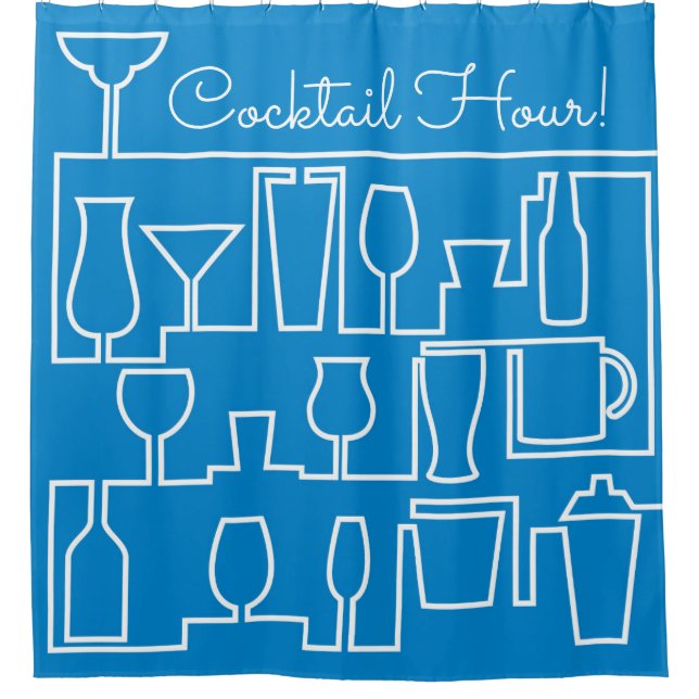 Blue cocktail party shower curtain (Front)
