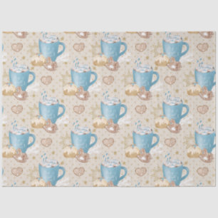 Blue Cocoa & Gingerbread Pattern on Beige Tissue Paper